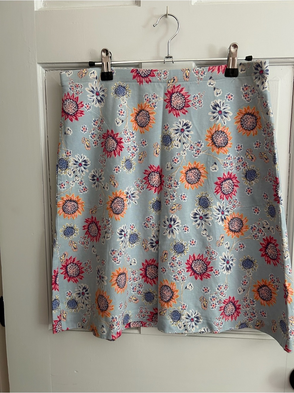 J. Jill Light Blue Floral A-Line Skirt with Pink & Orange Blooms